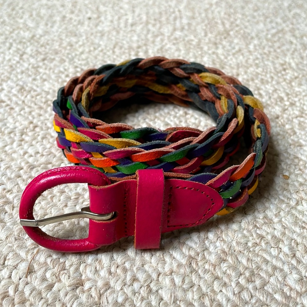 🌈 Leather Rainbow Braided Belt 1990s 🌈